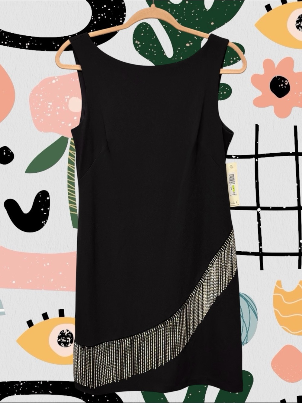 NWT✨ | Eliza J | Black Asymmetrical Rhinestone Fringe Mini Dress